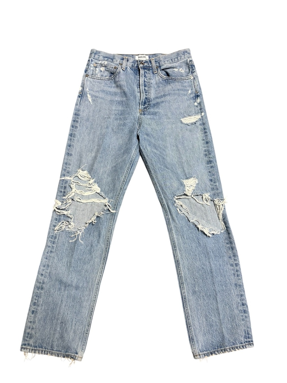 Agolde Womens 90's Ripped Jeans Light Blue Size 27 High Rise Straight Button Fly